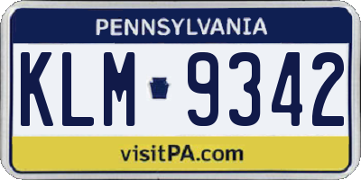 PA license plate KLM9342
