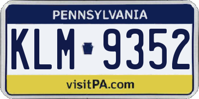 PA license plate KLM9352