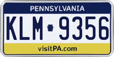 PA license plate KLM9356