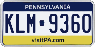 PA license plate KLM9360