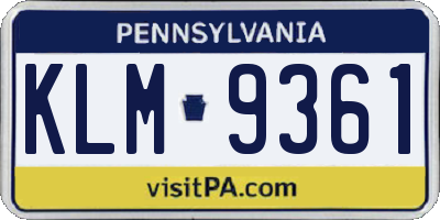 PA license plate KLM9361