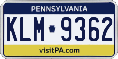 PA license plate KLM9362