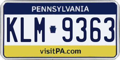PA license plate KLM9363