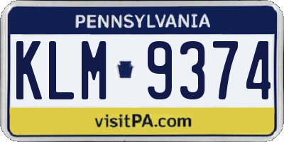 PA license plate KLM9374