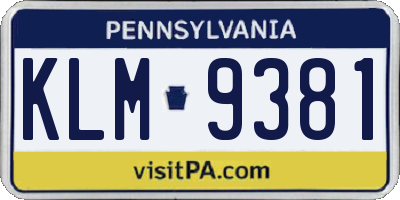 PA license plate KLM9381