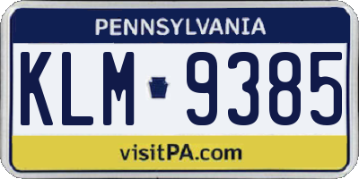 PA license plate KLM9385