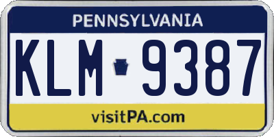 PA license plate KLM9387