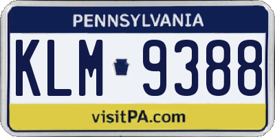 PA license plate KLM9388