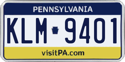 PA license plate KLM9401