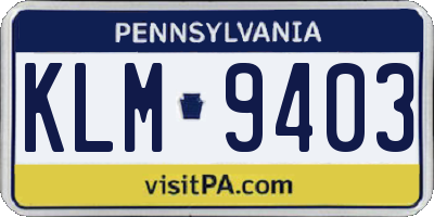 PA license plate KLM9403