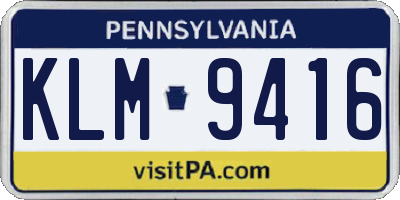 PA license plate KLM9416
