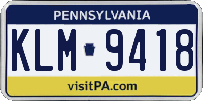 PA license plate KLM9418