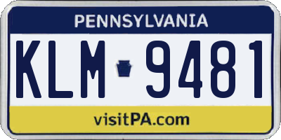 PA license plate KLM9481