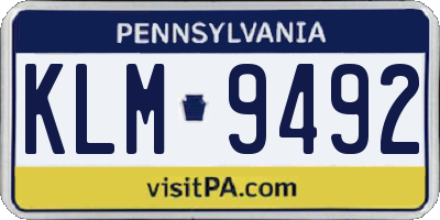PA license plate KLM9492