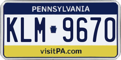 PA license plate KLM9670