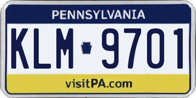 PA license plate KLM9701