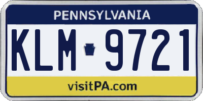 PA license plate KLM9721