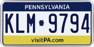 PA license plate KLM9794
