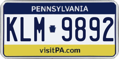 PA license plate KLM9892