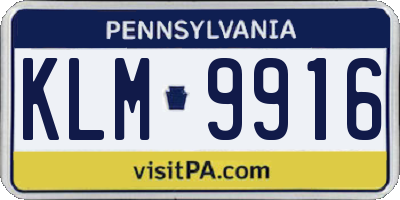 PA license plate KLM9916