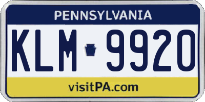PA license plate KLM9920