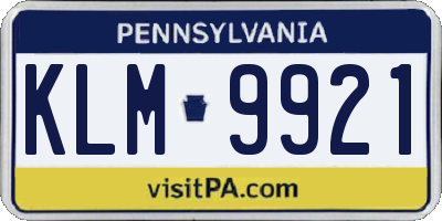 PA license plate KLM9921