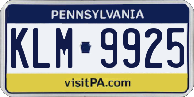 PA license plate KLM9925