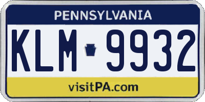 PA license plate KLM9932