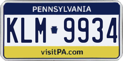 PA license plate KLM9934