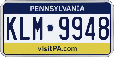 PA license plate KLM9948