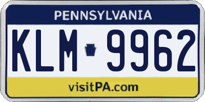 PA license plate KLM9962