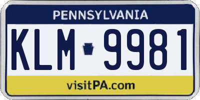 PA license plate KLM9981