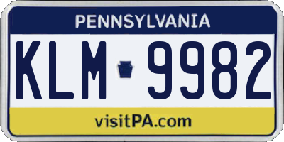 PA license plate KLM9982