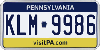 PA license plate KLM9986