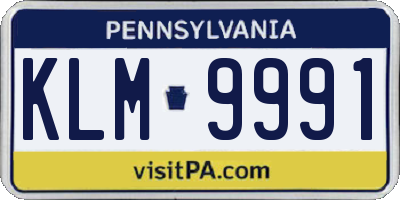 PA license plate KLM9991