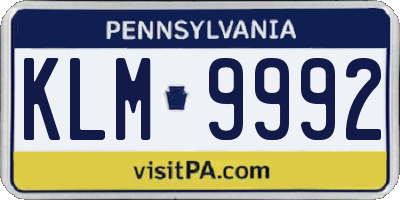 PA license plate KLM9992
