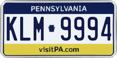 PA license plate KLM9994