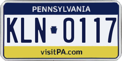 PA license plate KLN0117