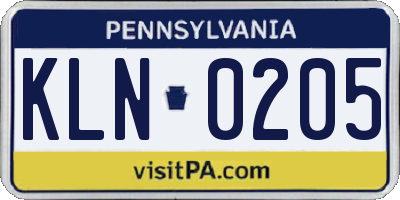 PA license plate KLN0205