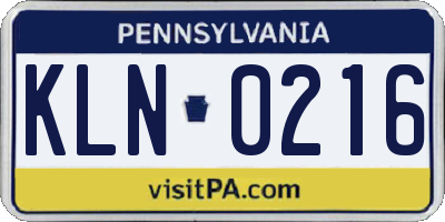 PA license plate KLN0216