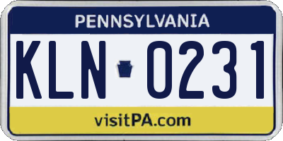 PA license plate KLN0231