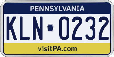 PA license plate KLN0232