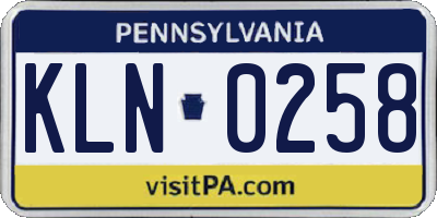 PA license plate KLN0258