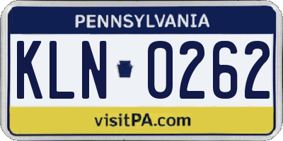 PA license plate KLN0262