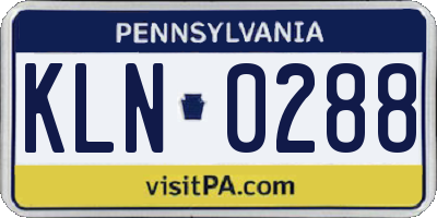 PA license plate KLN0288