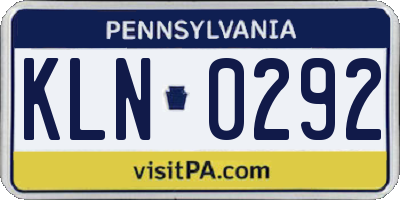 PA license plate KLN0292