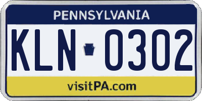 PA license plate KLN0302