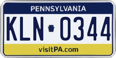PA license plate KLN0344