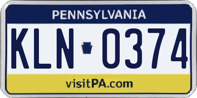 PA license plate KLN0374