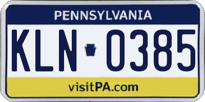 PA license plate KLN0385